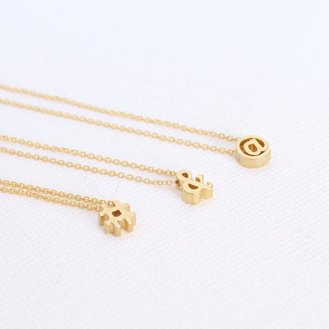 3D Punctuation Necklace - 18k Gold Hashtag, Ampersand, At Sign Charm Necklace