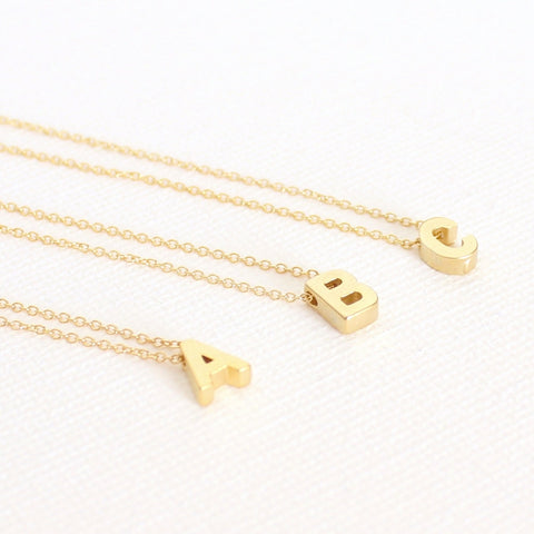 3D Upper Case Initial Necklace - 18k Gold Initial Charm Necklace