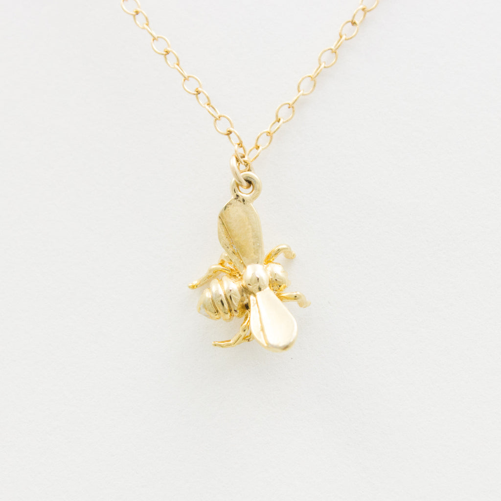 25mm 14K Yellow Gold Diamond Large Honey Bee Bumble Bee Charm Necklace -  Ruby Lane
