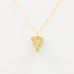 Cheese Fiend Necklace - 3D 18k Gold Swiss Cheese Charm Necklace