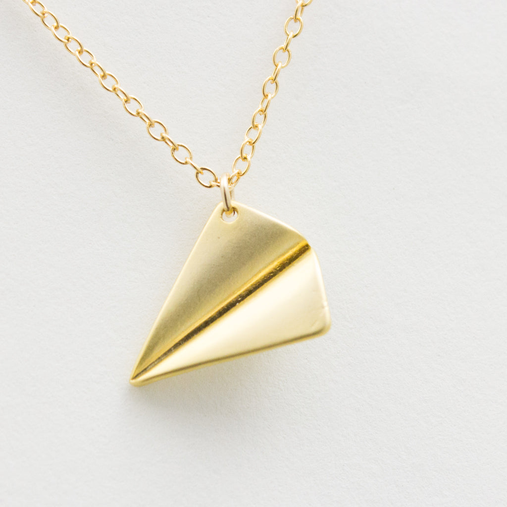 Yellow Gold 3D Airplane Pendant Necklace