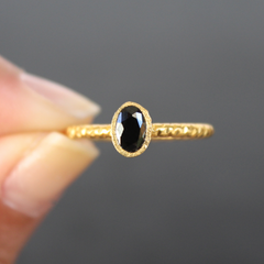 Nara Ring - 24k Gold Dipped Black Onyx Crystal Solitaire Stackable Ring