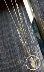 Vinezia Necklace - 18k Gold Hammered Hoop and Citrine Gemstone Necklace.