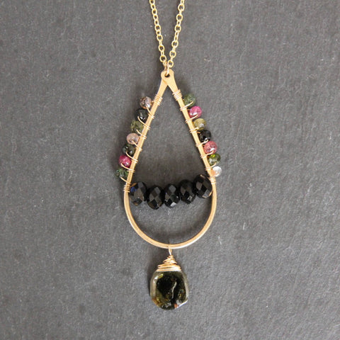 Mumbai Necklace - 18k Gold Handformed Hoop & Multi Colored Tourmaline Necklace