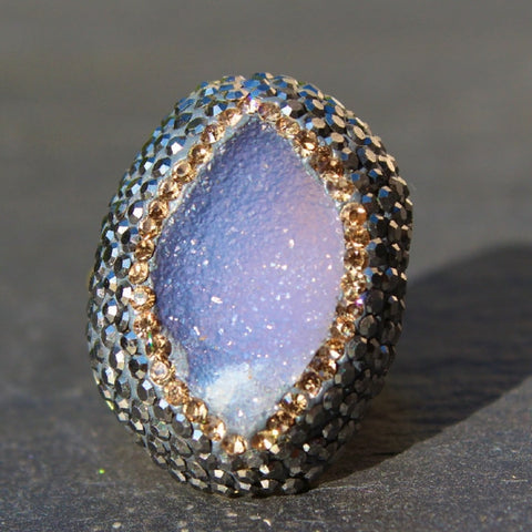 Mood Ring - 24k Gold Sky Druzy & Swarovski Crystal Cocktail Ring