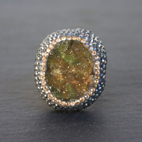 Mood Ring - 24k Gold Brazilian Earth Tone Druzy & Swarovski Crystal Cocktail Ring