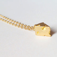 Cheese Fiend Necklace - 3D 18k Gold Swiss Cheese Charm Necklace