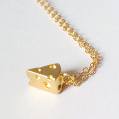 Cheese Fiend Necklace - 3D 18k Gold Swiss Cheese Charm Necklace